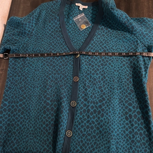 Isaac Mizrahi Live Blue Abstract Print Long Line Button Down Cardigan Size 1x - Picture 6 of 7